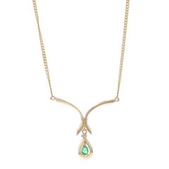 Yellow Gold Emerald Diamond Pendant Necklace 18 1/2" - 14k Pear .12ctw Teardrop