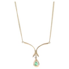 Yellow Gold Emerald Diamond Pendant Necklace 18 1/2" - 14k Pear .12ctw Teardrop