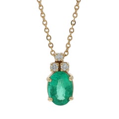 Gelbgold Smaragd Diamant-Anhänger Halskette 18" - 14k Oval 1.60ctw