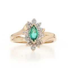 Yellow Gold Emerald Diamond Ring - 10k Marquise .23ctw