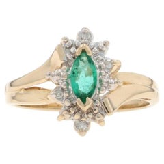 Yellow Gold Emerald Diamond Ring - 10k Marquise .23ctw