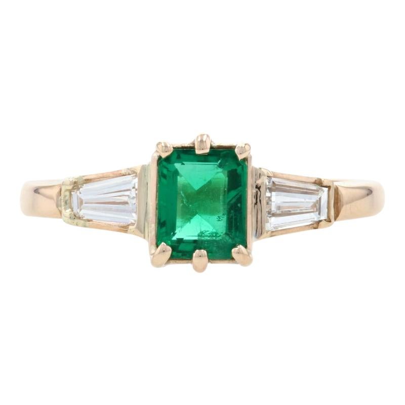 Yellow Gold Emerald & Diamond Ring, 14k Emerald & Baguette .98ctw