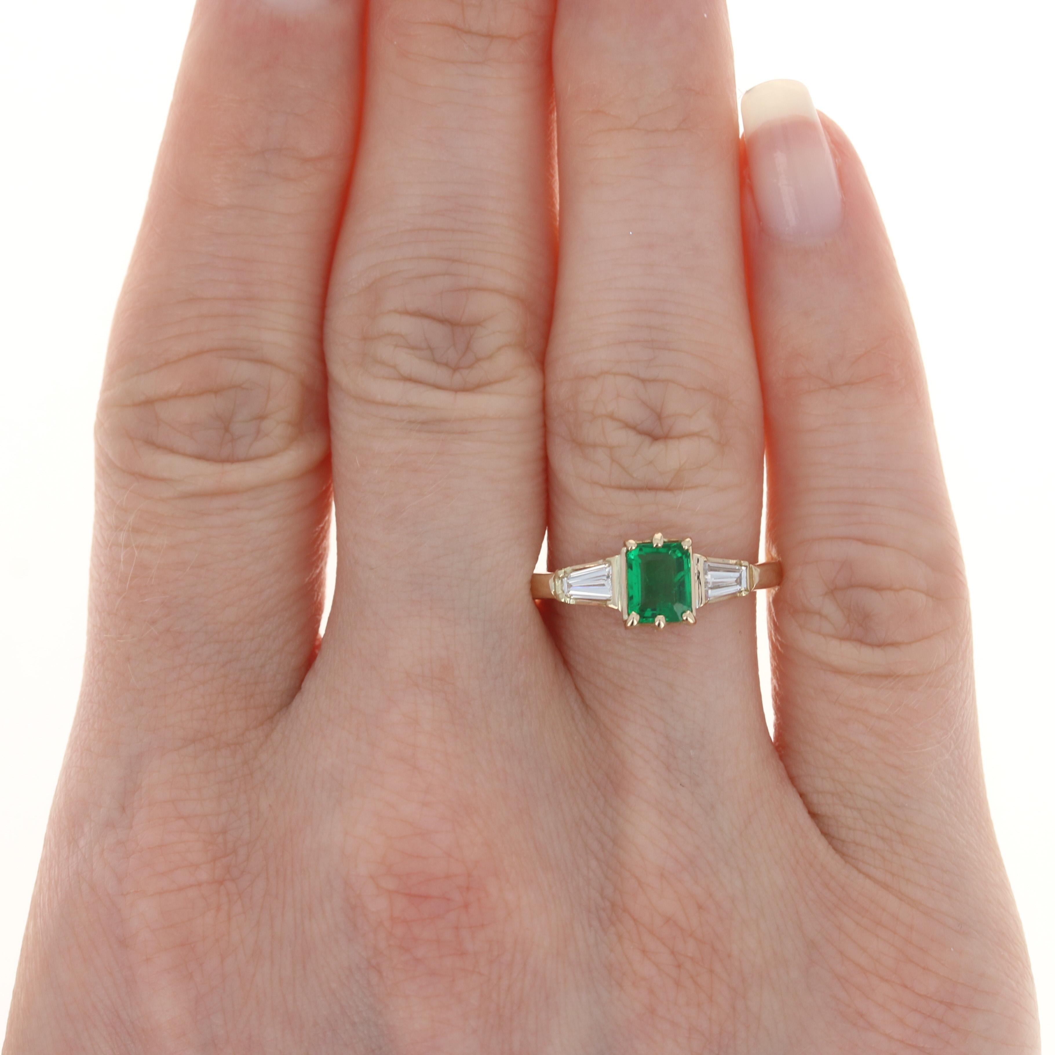 Yellow Gold Emerald & Diamond Ring, 14k Emerald & Baguette .98ctw 2