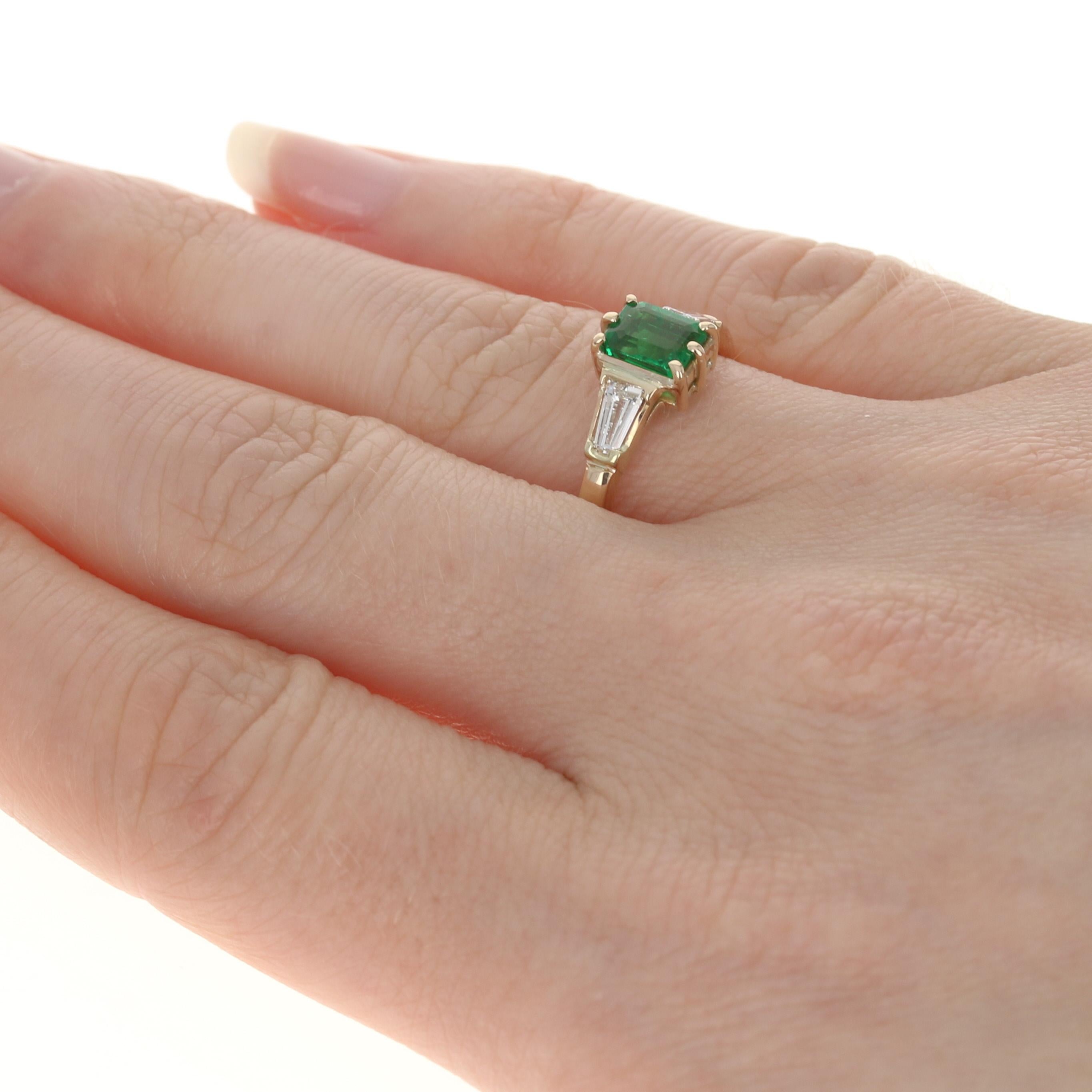 Yellow Gold Emerald & Diamond Ring, 14k Emerald & Baguette .98ctw 4