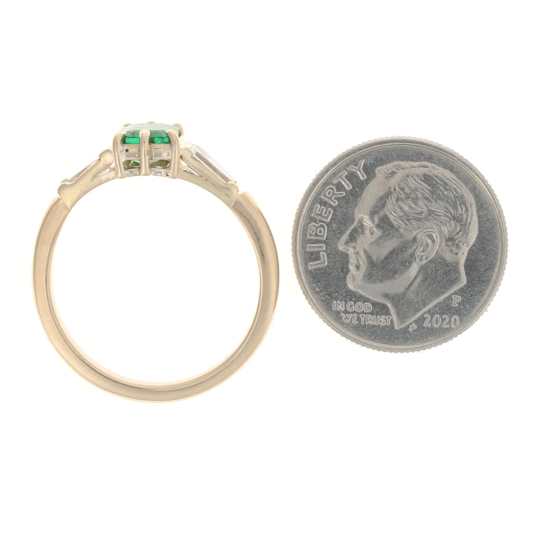 Yellow Gold Emerald & Diamond Ring, 14k Emerald & Baguette .98ctw 5