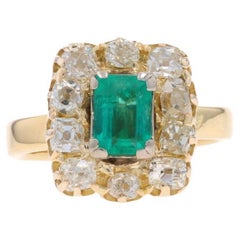 Yellow Gold Emerald & Diamond Ring - 14k Emerald Cut 2.30ctw Victorian Halo