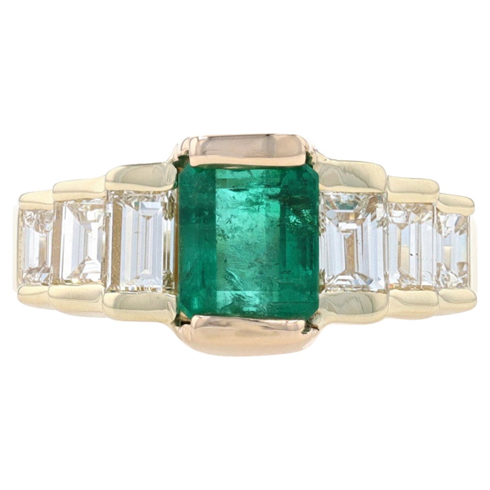 Gelbgold Smaragd 
Diamant Ring 14k Smaragdschliff 2,72 Karat gestaffelt Größe 5 1/2