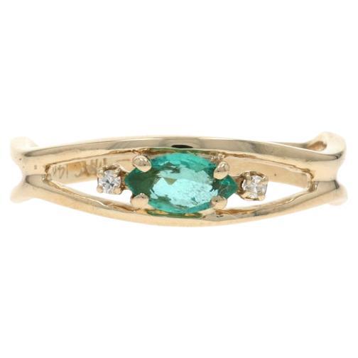 Yellow Gold Emerald Diamond Ring - 14k Marquise .32ctw SZ 6 in vendita