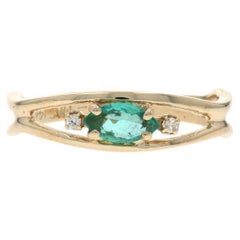 Yellow Gold Emerald Diamond Ring - 14k Marquise .32ctw SZ 6