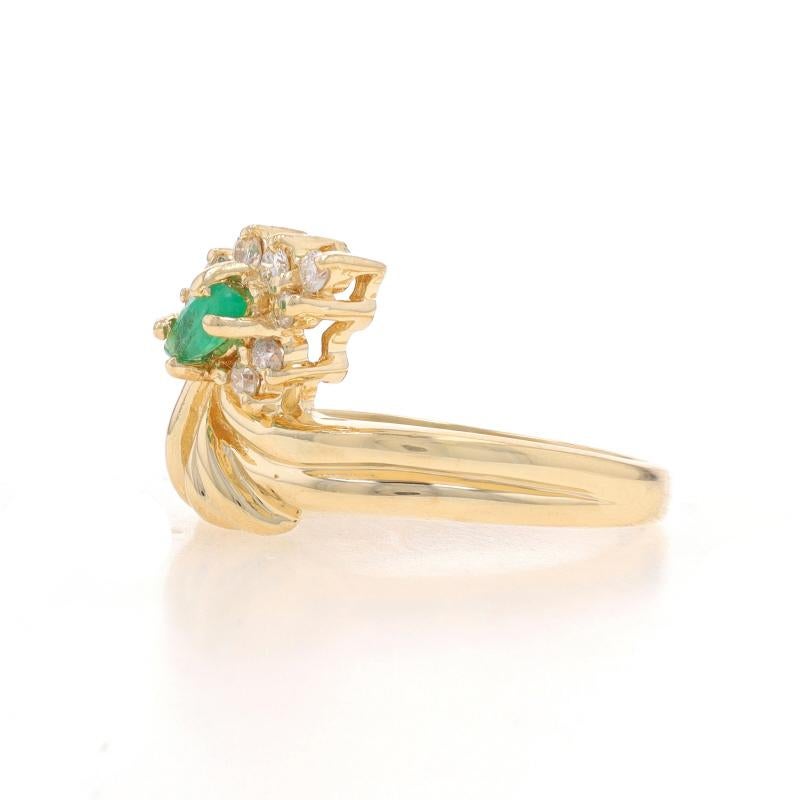 Yellow Gold Emerald & Diamond Ring - 14k Marquise .37ctw Halo-Inspired In Excellent Condition For Sale In Greensboro, NC