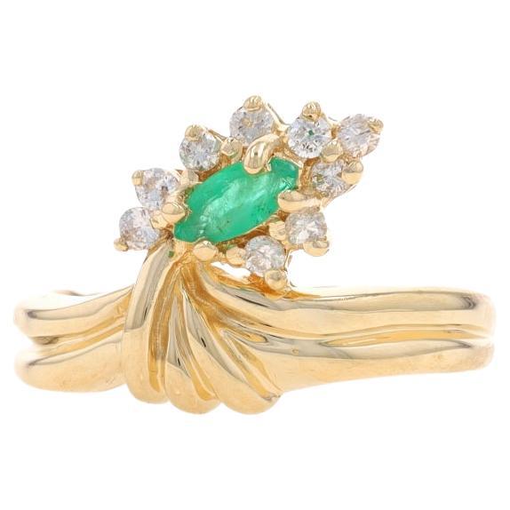 Yellow Gold Emerald & Diamond Ring - 14k Marquise .37ctw Halo-Inspired For Sale