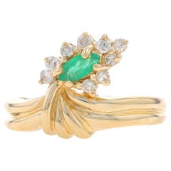 Gelbgold-Ring mit Smaragd und Diamant - 14k Marquise .37ctw Halo-inspiriert