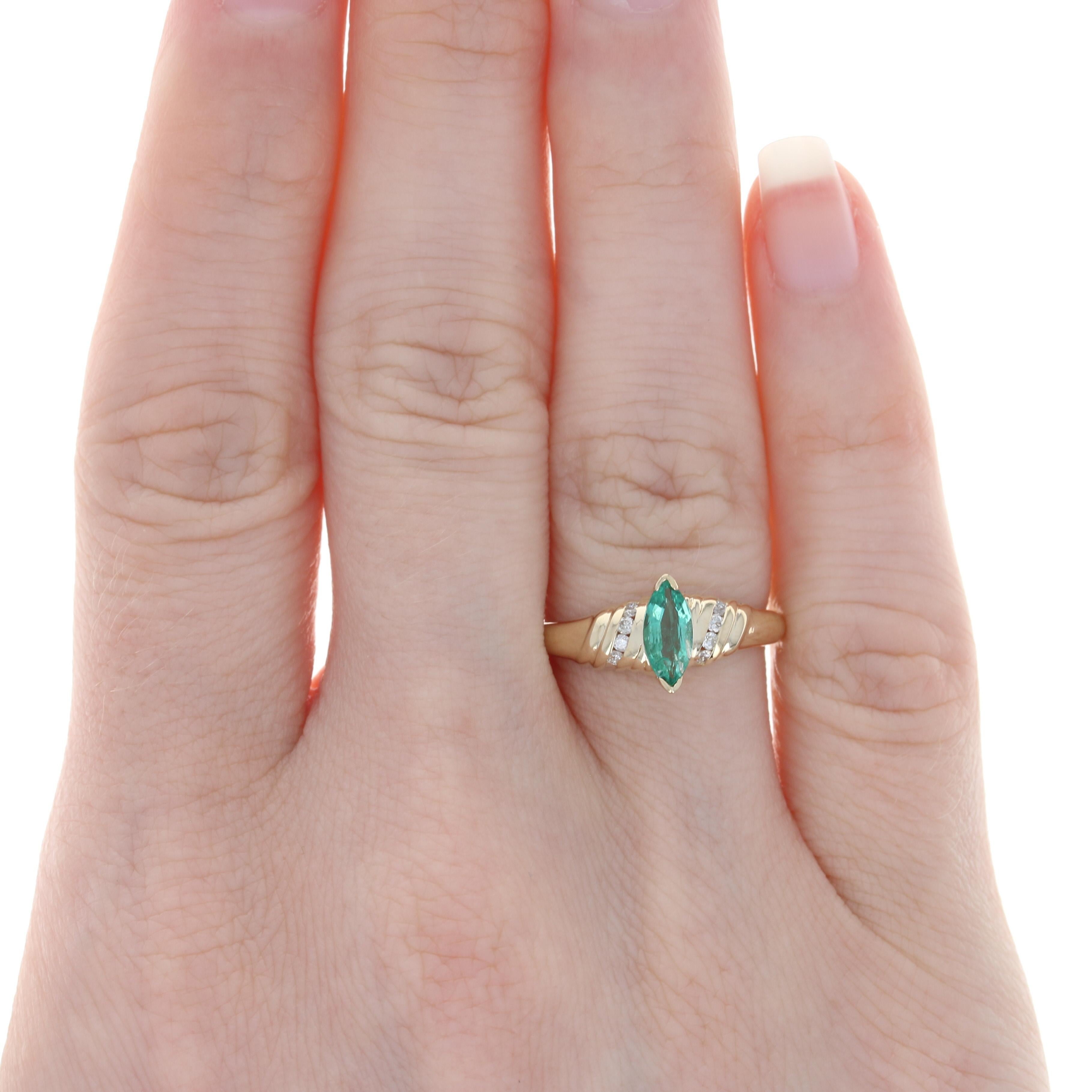 Yellow Gold Emerald & Diamond Ring, 14k Marquise Cut .53ctw 3