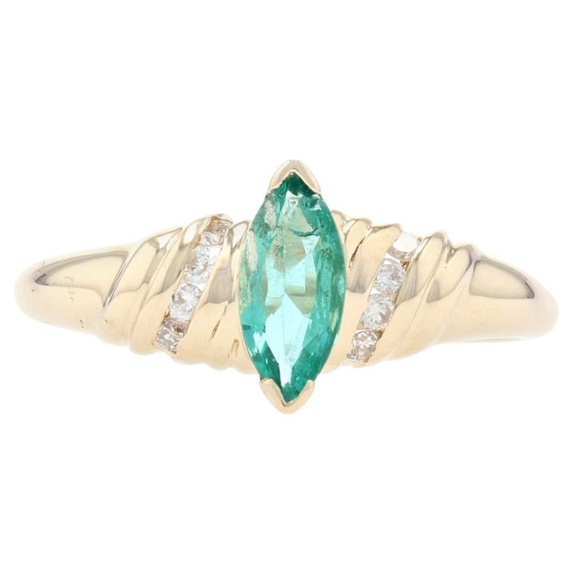 Yellow Gold Emerald & Diamond Ring, 14k Marquise Cut .53ctw