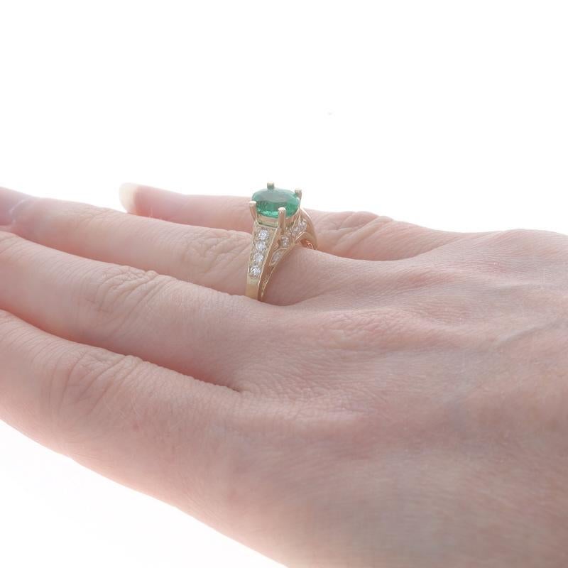 Women's Yellow Gold Emerald & Diamond Ring - 14k Oval 1.40ctw For Sale