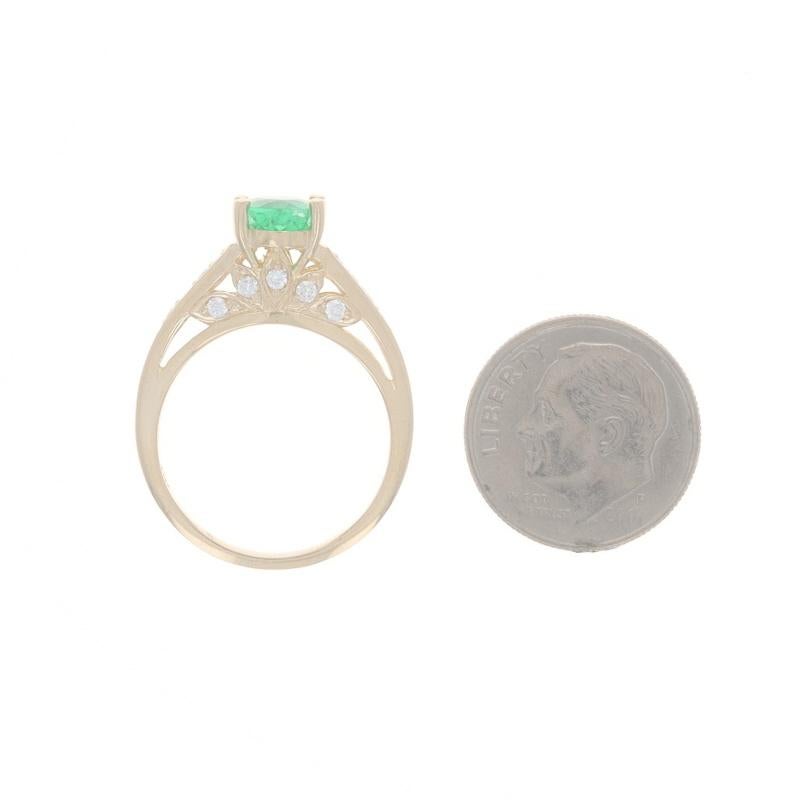 Yellow Gold Emerald & Diamond Ring - 14k Oval 1.40ctw For Sale 1