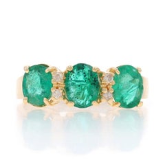 Yellow Gold Emerald Diamond Ring - 14k Oval 1.84ctw Three-Stone