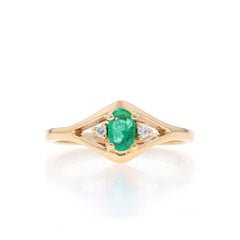 Yellow Gold Emerald Diamond Ring - 14k Oval .20ctw