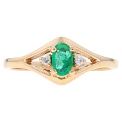 Yellow Gold Emerald Diamond Ring - 14k Oval .20ctw