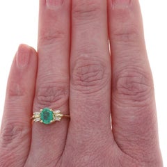 Yellow Gold Emerald Diamond Ring - 14k Oval .72ctw Bowtie