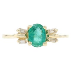 Yellow Gold Emerald Diamond Ring - 14k Oval .72ctw Bowtie