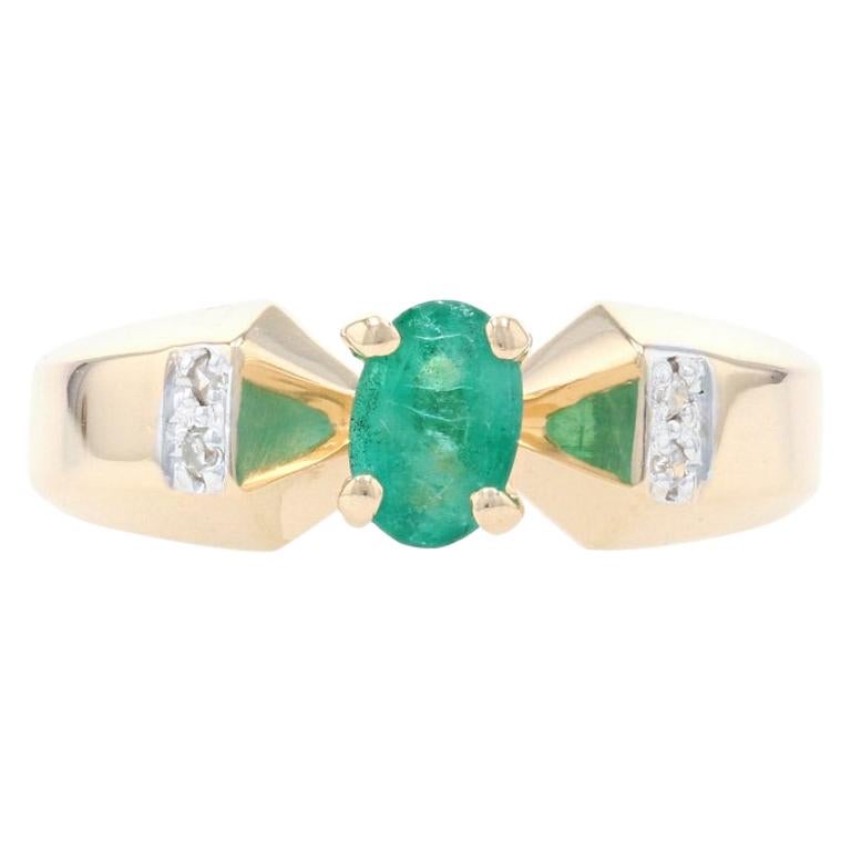 Yellow Gold Emerald & Diamond Ring, 14k Oval Cut .50ct