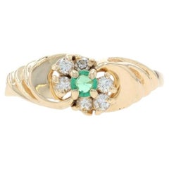 Yellow Gold Emerald Diamond Ring - 14k Round .28ctw Bypass