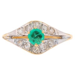 Yellow Gold Emerald Diamond Ring - 18k Round .42ctw