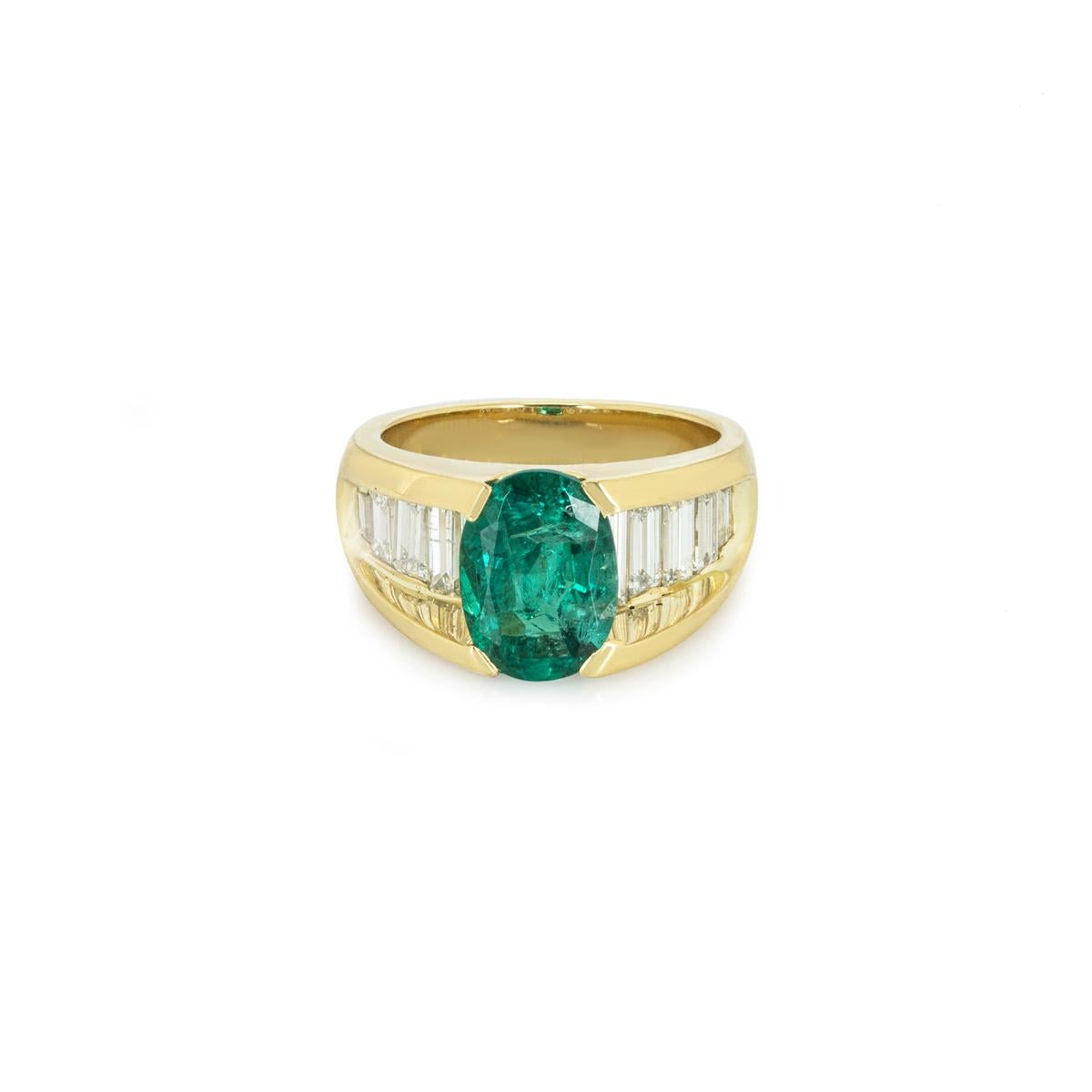 Oval Cut Yellow Gold Emerald & Diamond Ring 2.25ct