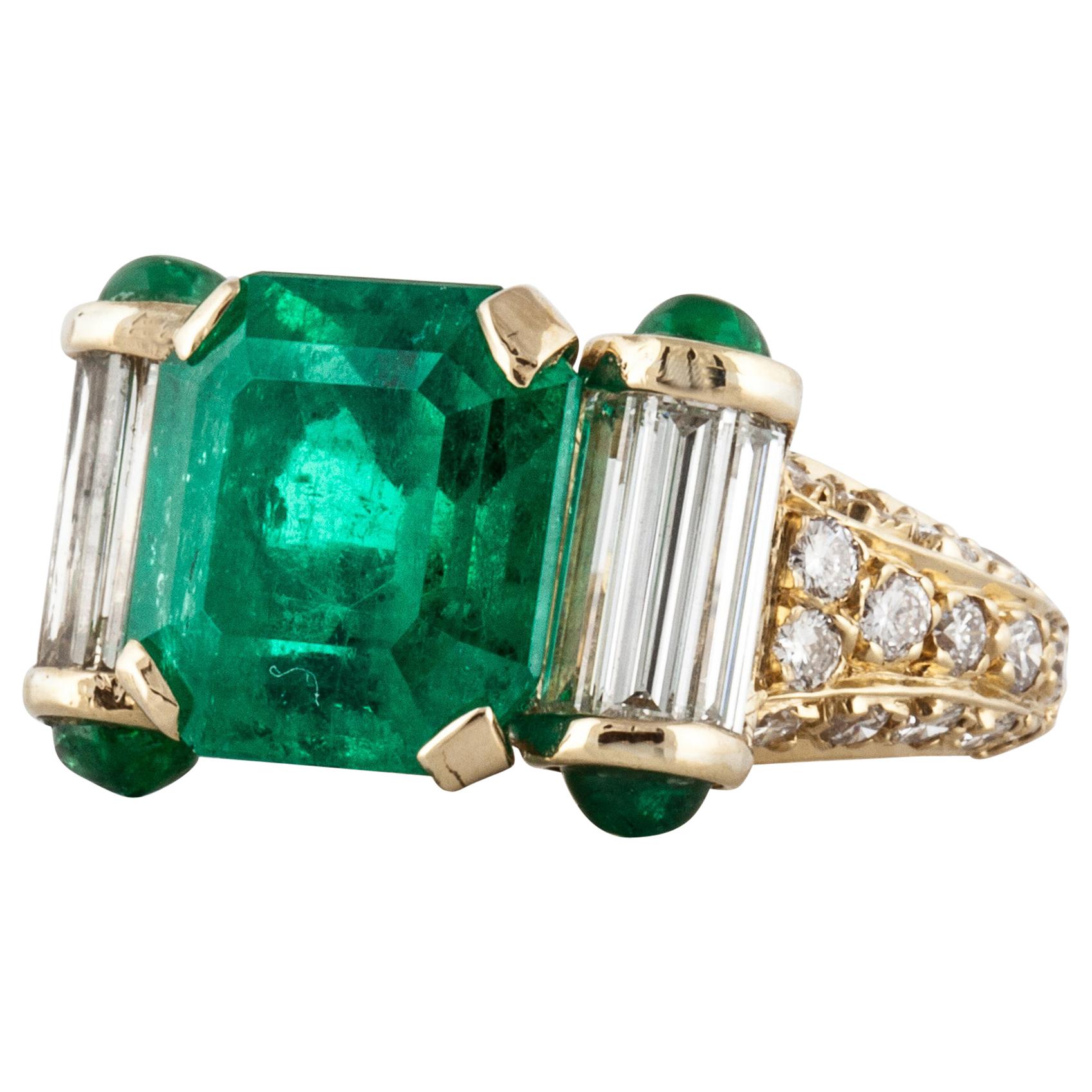 AGL Certified 4.52 Carat Natural Colombian Emerald and Diamond Ring
