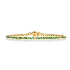 Pulsera de Tenis de Oro Amarillo con Diamantes Esmeralda 6 3/4" - 18k Redonda 2.62ctw