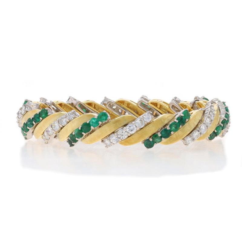 Yellow Gold Emerald & Diamond Vintage Link Bracelet 6 1/2
