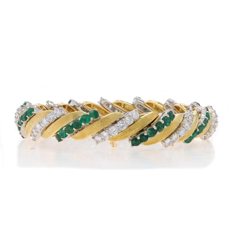 Yellow Gold Emerald & Diamond Vintage Link Bracelet 6 1/2