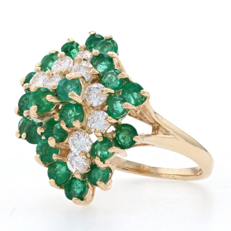 Gelbgold Smaragd & Diamant Wasserfall-Cluster-Cocktailring 14k rund 2,36ctw (Rundschliff)