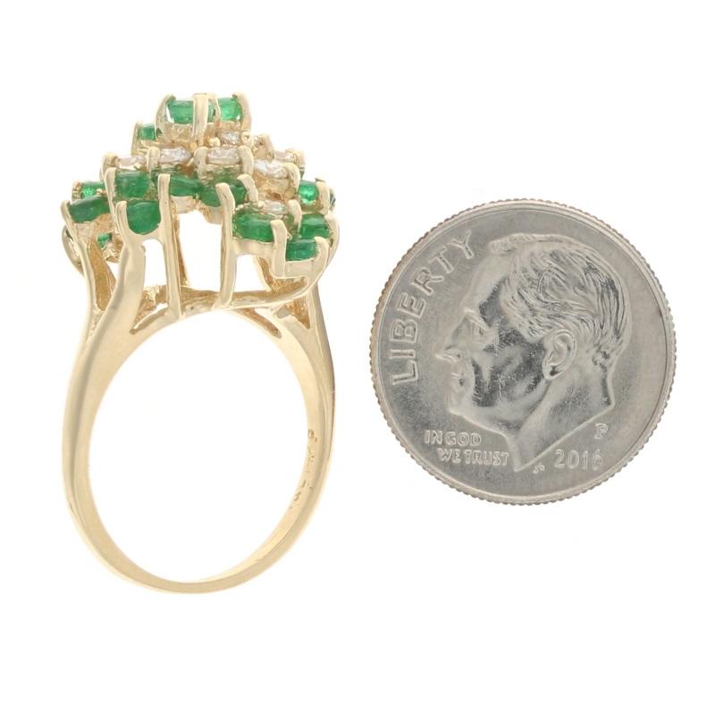 Gelbgold Smaragd & Diamant Wasserfall-Cluster-Cocktailring 14k rund 2,36ctw Damen