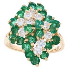 Gelbgold Smaragd & Diamant Wasserfall-Cluster-Cocktailring 14k rund 2,36ctw