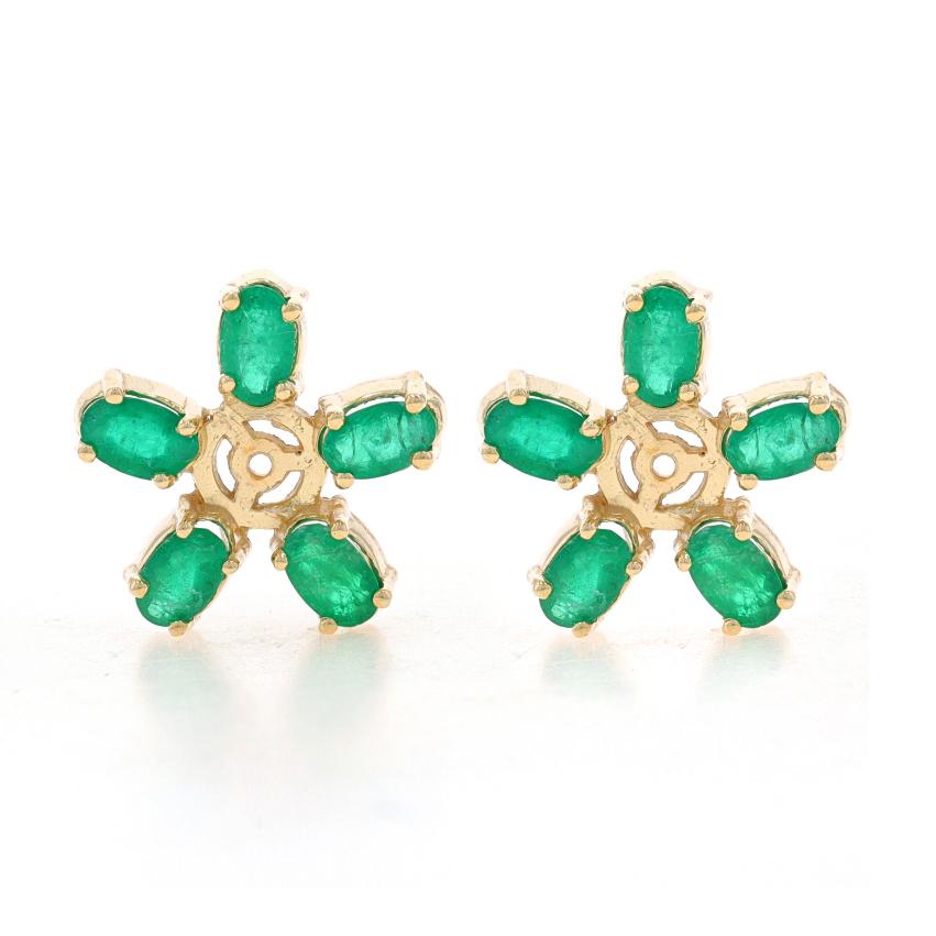 Women's Yellow Gold Emerald Earring Enhancers - 14k Oval 2.50ctw Flowers Stud Jackets For Sale