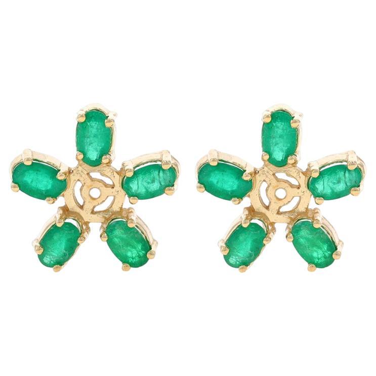 Yellow Gold Emerald Earring Enhancers - 14k Oval 2.50ctw Flowers Stud Jackets