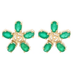 Yellow Gold Emerald Earring Enhancers - 14k Oval 2.50ctw Flowers Stud Jackets