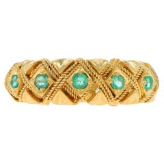 Gelbgold Smaragd Fünf-Stein-Ring - 18k Runder .20ctw Seilring