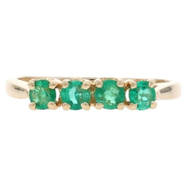 Yellow Gold Emerald Four-Stone Band - 14k Round .48ctw Ring For Sale