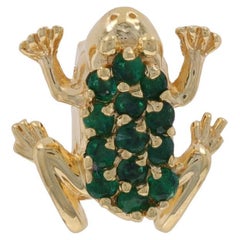 Yellow Gold Emerald Frog Slide Charm - 14k Round .32ctw Amphibian