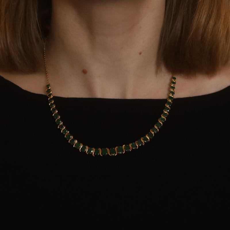 Oval Cut Yellow Gold Emerald Graduated Link Necklace - 18k Oval 12.63ctw Adjustable For Sale