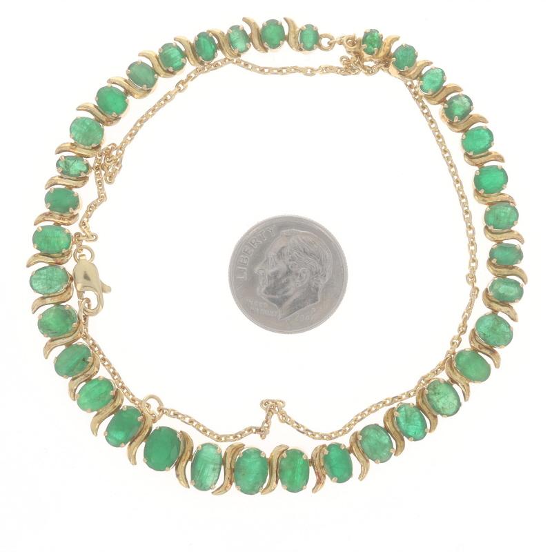 Yellow Gold Emerald Graduated Link Necklace - 18k Oval 12.63ctw Adjustable In Excellent Condition For Sale In Greensboro, NC