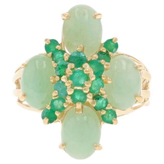 Gelbgold Smaragd Jadeit Cluster Cockail Ring 14k Rund 3,72ctw Floral Burst im Angebot
