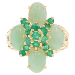 Gelbgold Smaragd Jadeit Cluster Cockail Ring 14k Rund 3,72ctw Floral Burst
