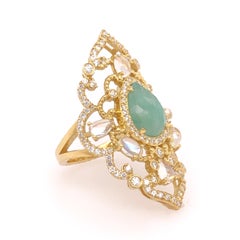 Penny Preville Yellow Gold Emerald Moonstone and Diamond Ring