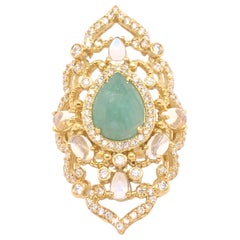 Penny Preville Yellow Gold Emerald Moonstone and Diamond Ring