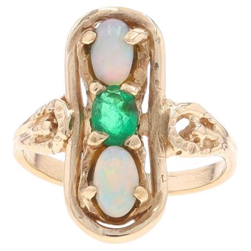 Yellow Gold Emerald & Opal Vintage Three-Stone Ring - 10k Oval .47ctw