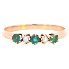 Yellow Gold Emerald Pearl Ring